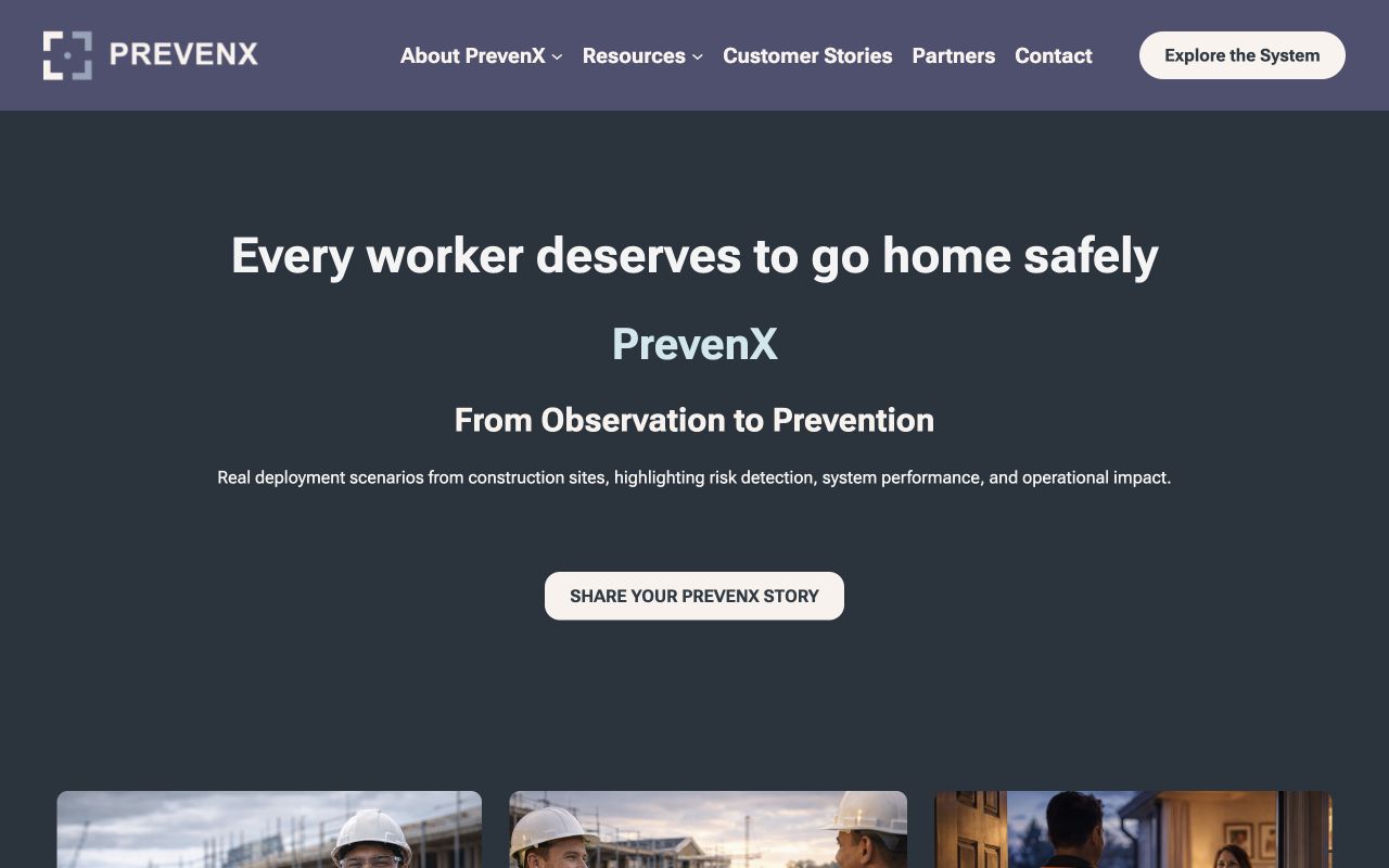 PrevenX Customer Stories 页面截图,有介绍和投稿入口